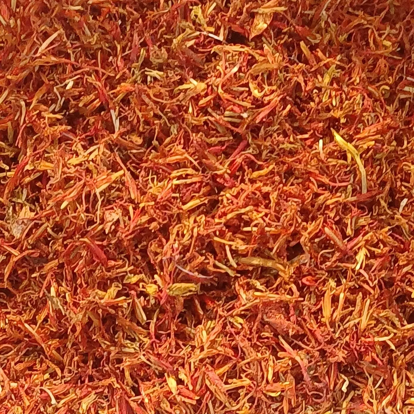 Close-up of dried saffron threads (Crocus sativus stigmas)
